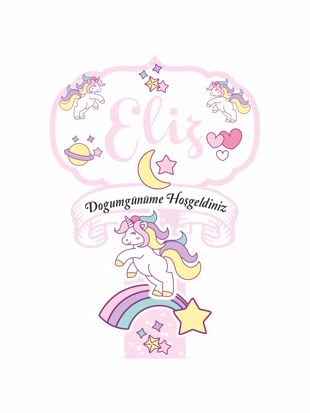 Unicorn Temalı Doğum Günü Ayaklı Karşılama Panosu