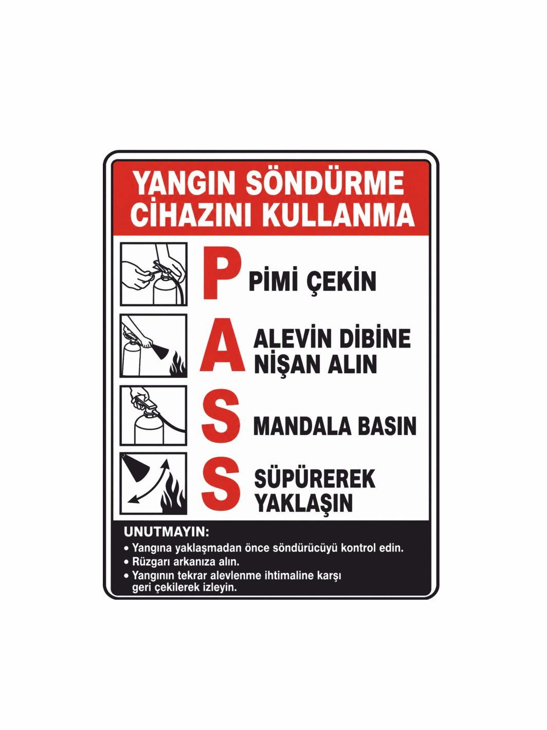 Yangın Söndürme Cihazı Kullanma Talimatı Uyarı Levhası 40x30cm Foreks Üzeri Folyo Baskı