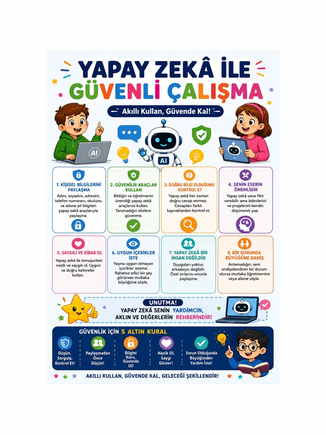 Yapay Zekâ ile Güvenli Çalışma Öğrenci Sınıf Okul Afişi