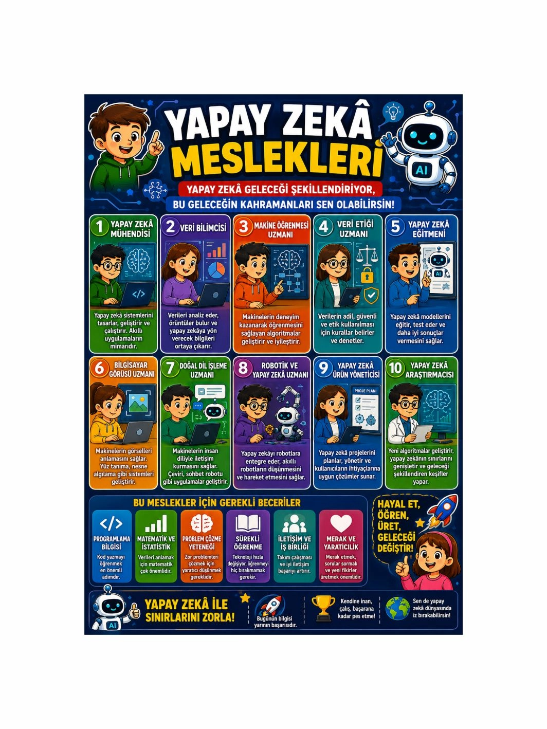 Yapay Zekâ Meslekleri Öğrenci Okul Afişi