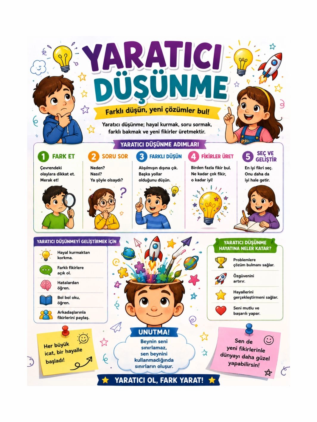 Yaratıcı Düşünme Afişi Okul Sınıf Öğrenci Eğitici Afişi