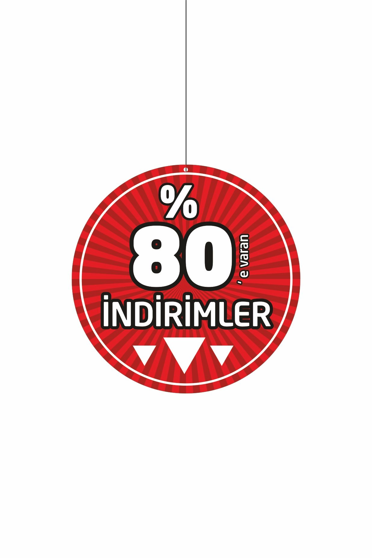 %80’e Varan İndirimler Yazılı Mağaza Dönkartı – Tavan Askılı Büyük Kampanya Kartı